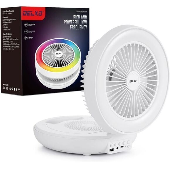 New Wireless Bluetooth Speaker With Desk 3 Speed Fan Rechargeable Indoor Outdoor - Picture 1 of 6